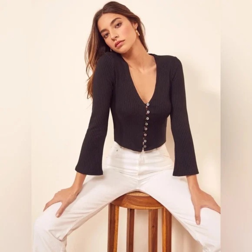 Reformation Black Gellar Knit Top Size Medium